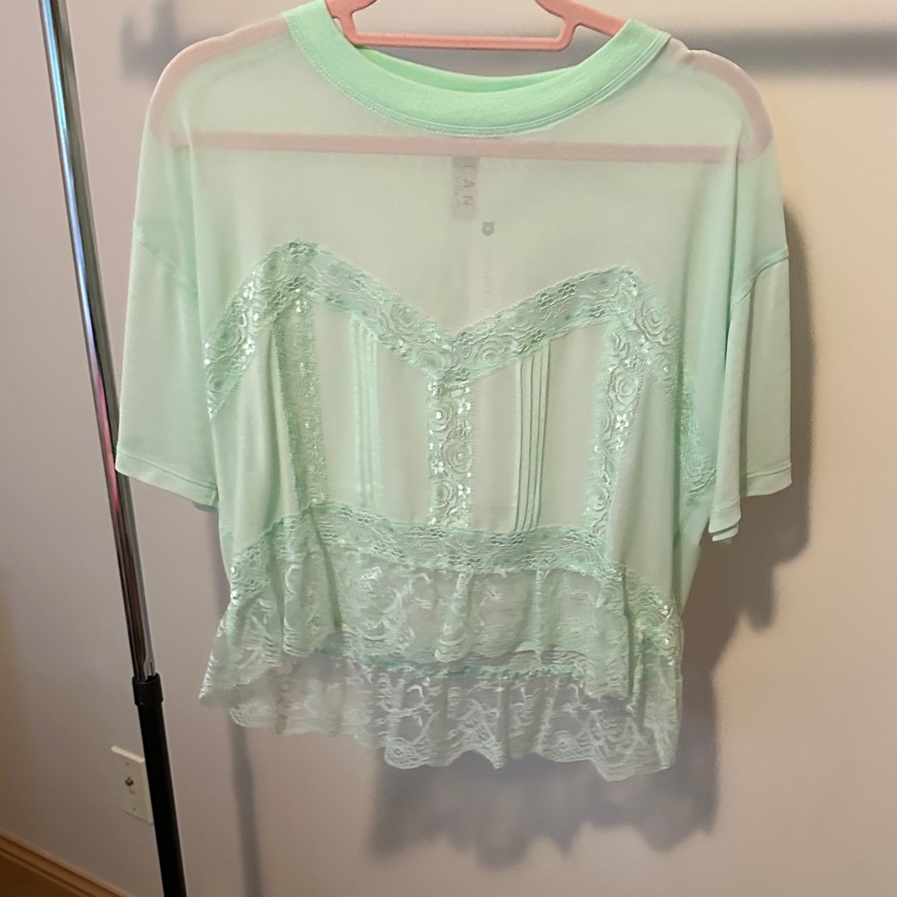 Anthropologie Mint Sheer Lace Blouse